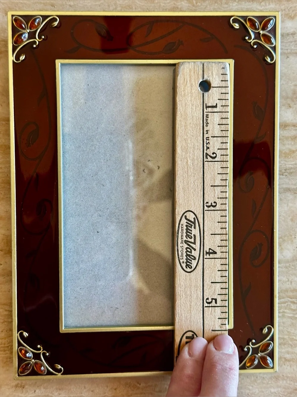 Vntg 2004 Burnes Boston red Enamel picture frame jeweled corner accents 3.5x5.5